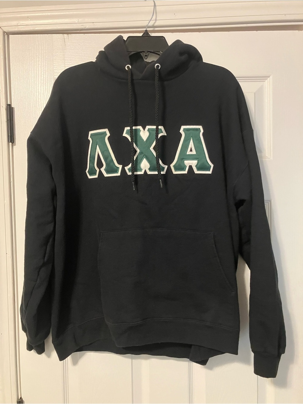 Lambda Chi Alpha Hanes Black Green Embroidered Greek Letter Hoodie Mens Size L